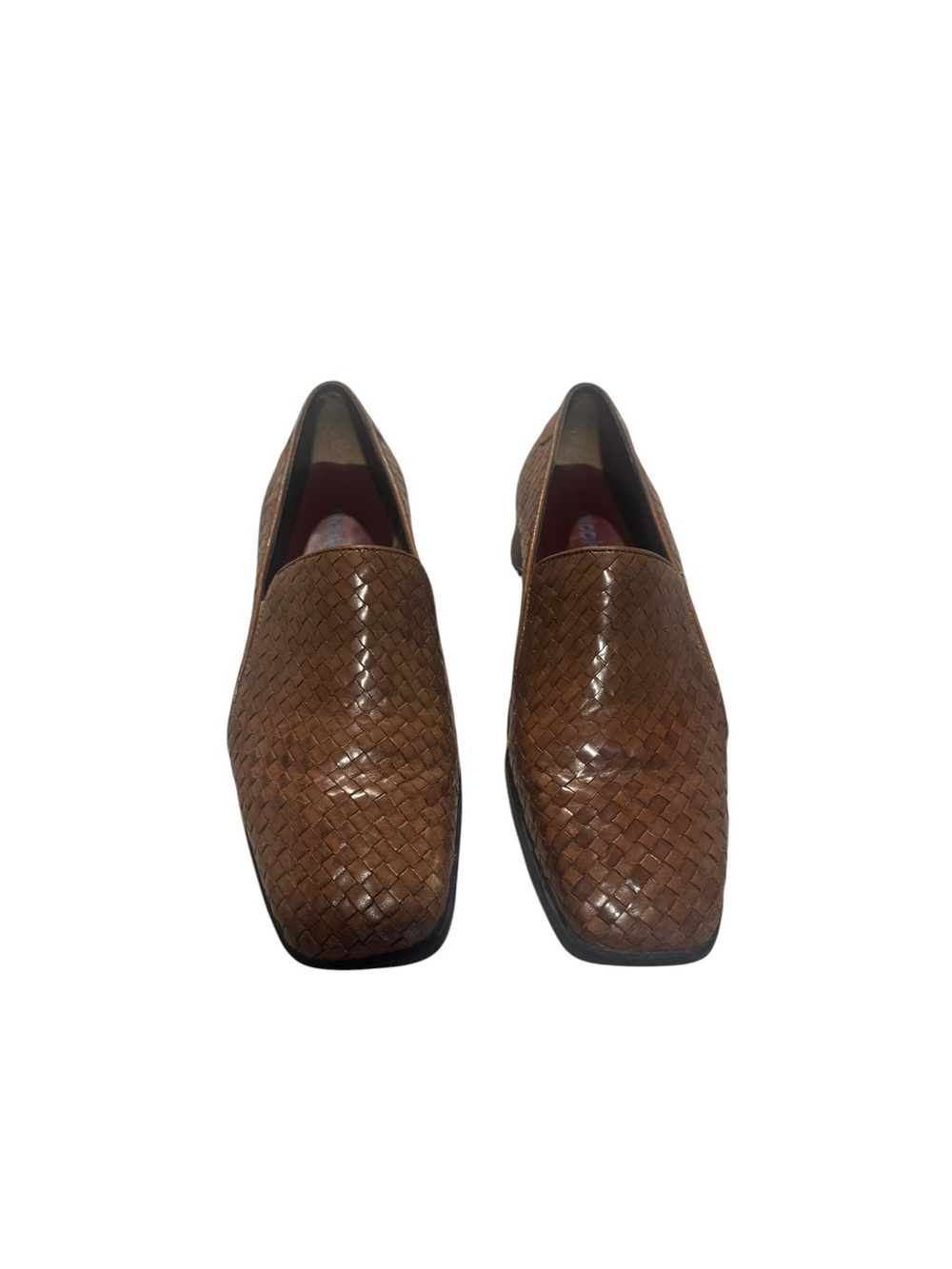 Nicole Brown Woven Leather Slip-On Loafers
